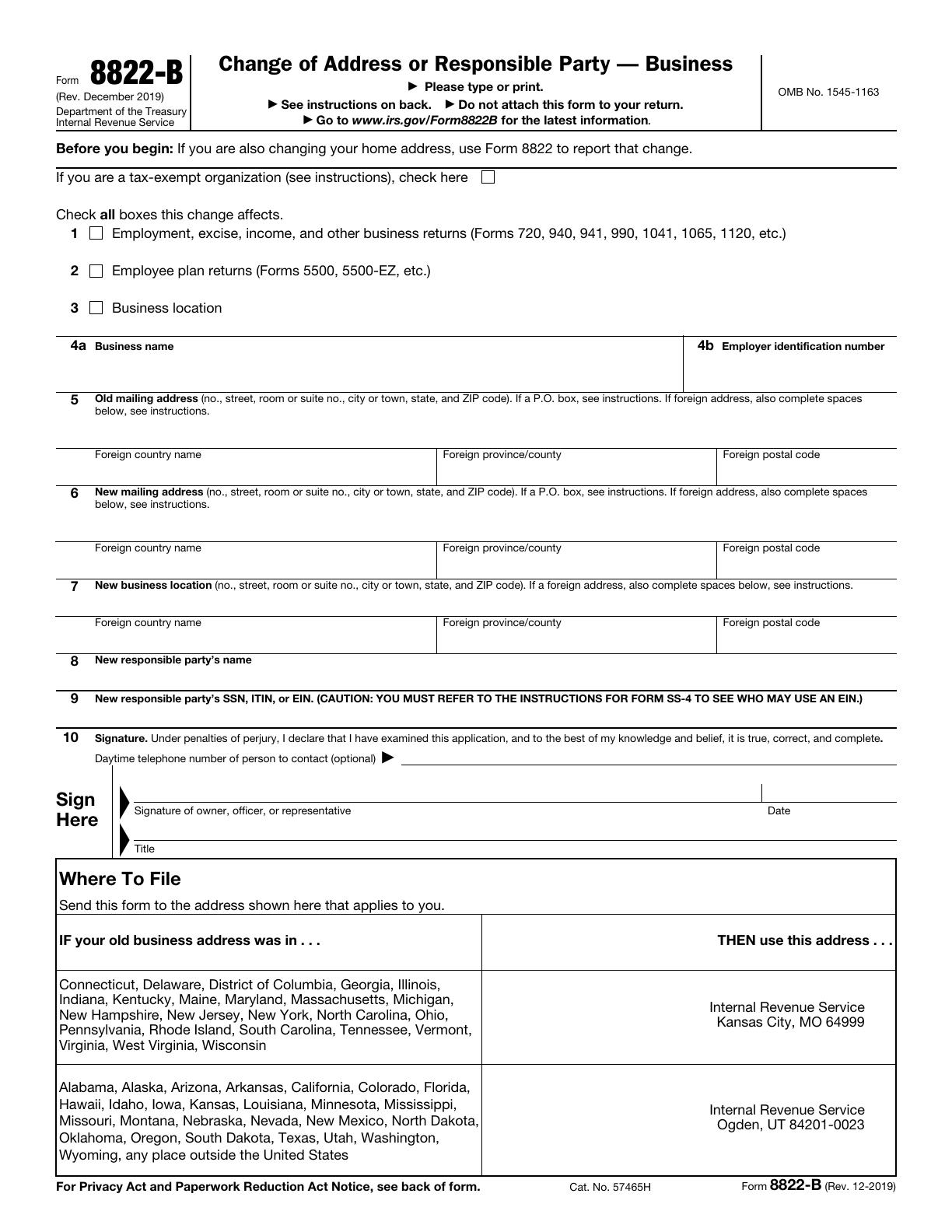 IRS Form 8822-B Business Change of Address Packet preview