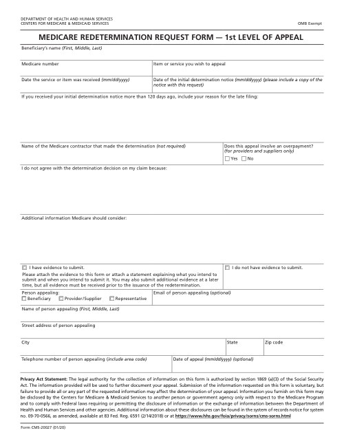 CMS-20027 - Redetermination Request Form preview