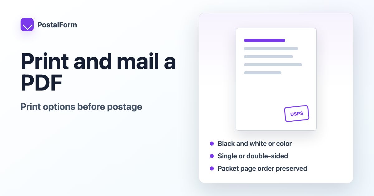 Mail Imagepdf Print and Mail a PDF — Color, Duplex & Packet Setup | Postal Form